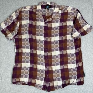 Steve Harvey Shirt Mens 5XL‎ Plaid Linen Blend Button Up Casual Summer Vacation